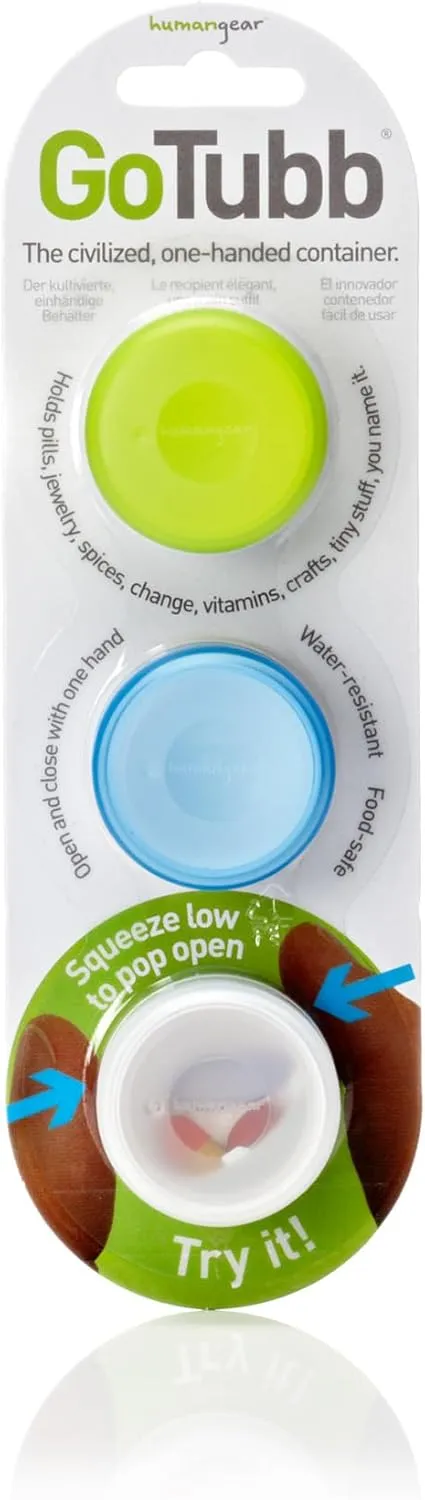 humangear GoTubb | Hard Container | Easy Open | Food-Safe Material, Clear/Green/Blue, Small