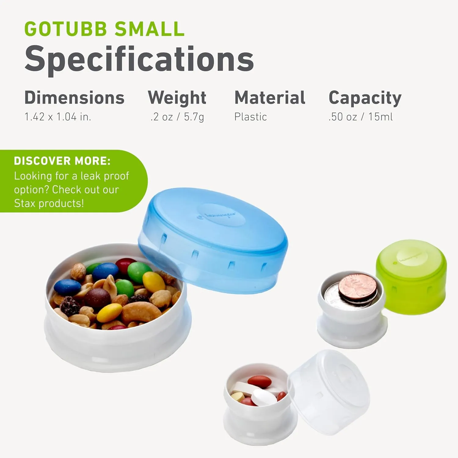 humangear GoTubb | Hard Container | Easy Open | Food-Safe Material, Clear/Green/Blue, Small