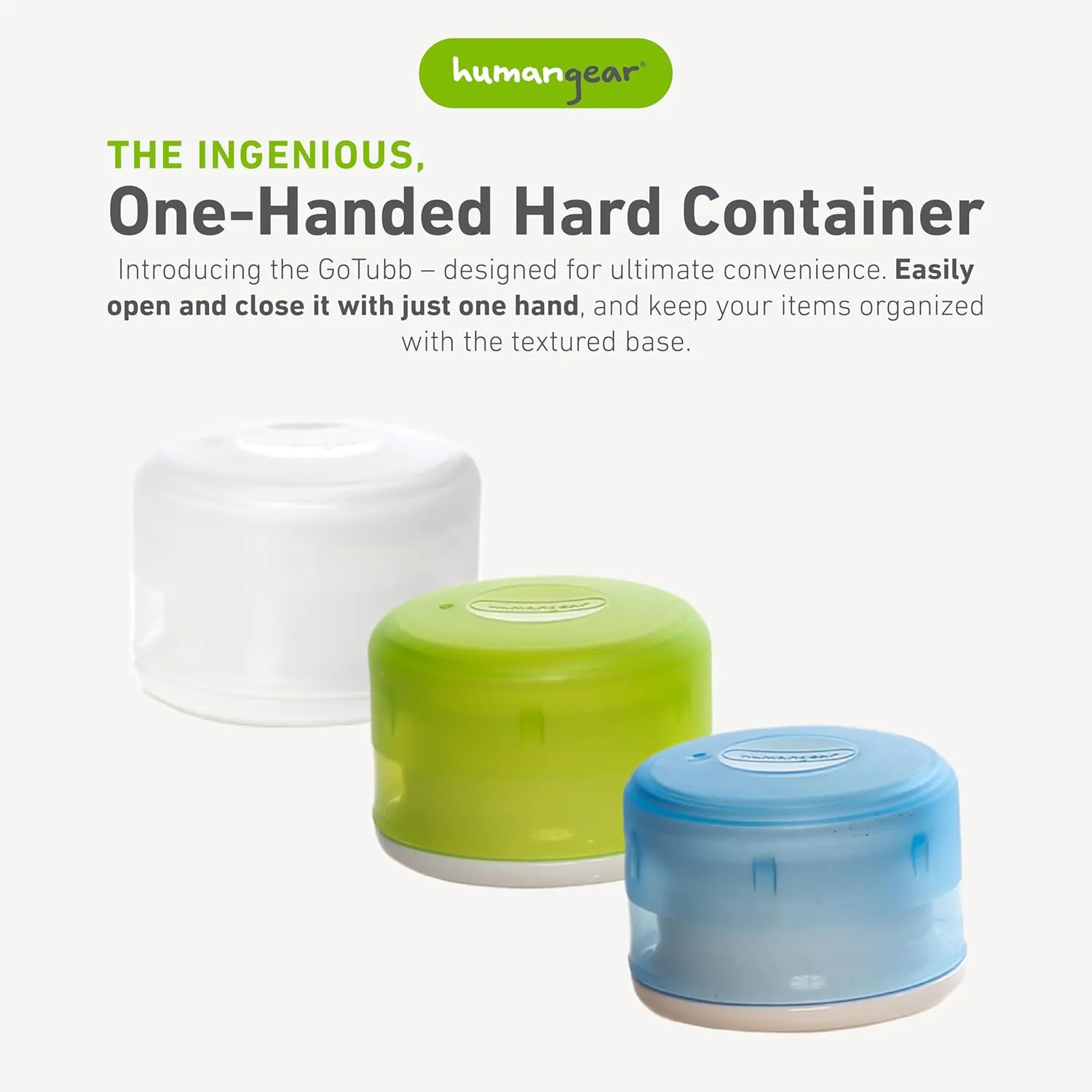 humangear GoTubb | Hard Container | Easy Open | Food-Safe Material, Clear/Green/Blue, Small