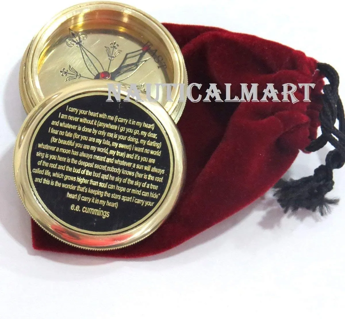 I Carry Your Heart with me Poem Engraved Compass - Valentines Gift - Nautical Love Compass - Love Gift - Unusual Gift for Husband/Wife -him/her Compass - Birthday Gift