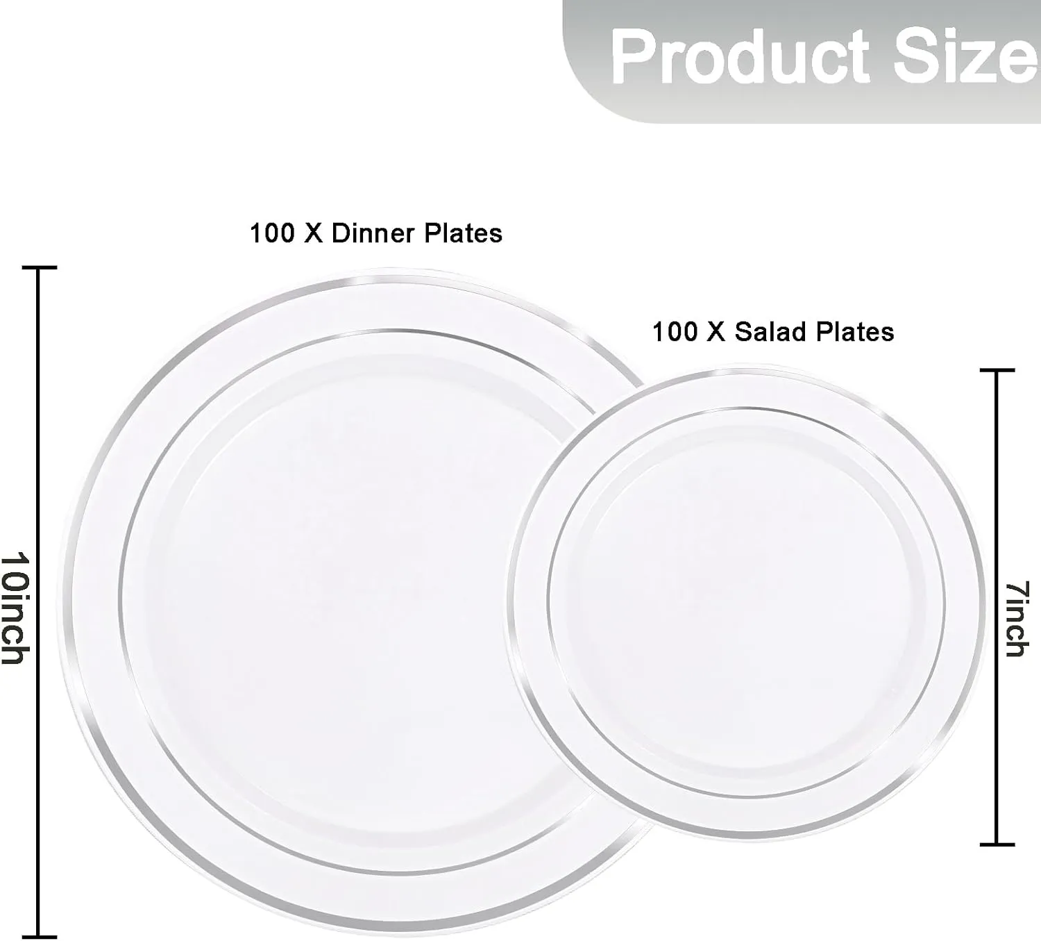 I00000 200 Pcs Silver Plastic Plates - Silver Disposable Party Plates Include 100 Dinner Plate and 100 Elegant Dessert Plate Perfect for Party, Holiday, Wedding & Birthday