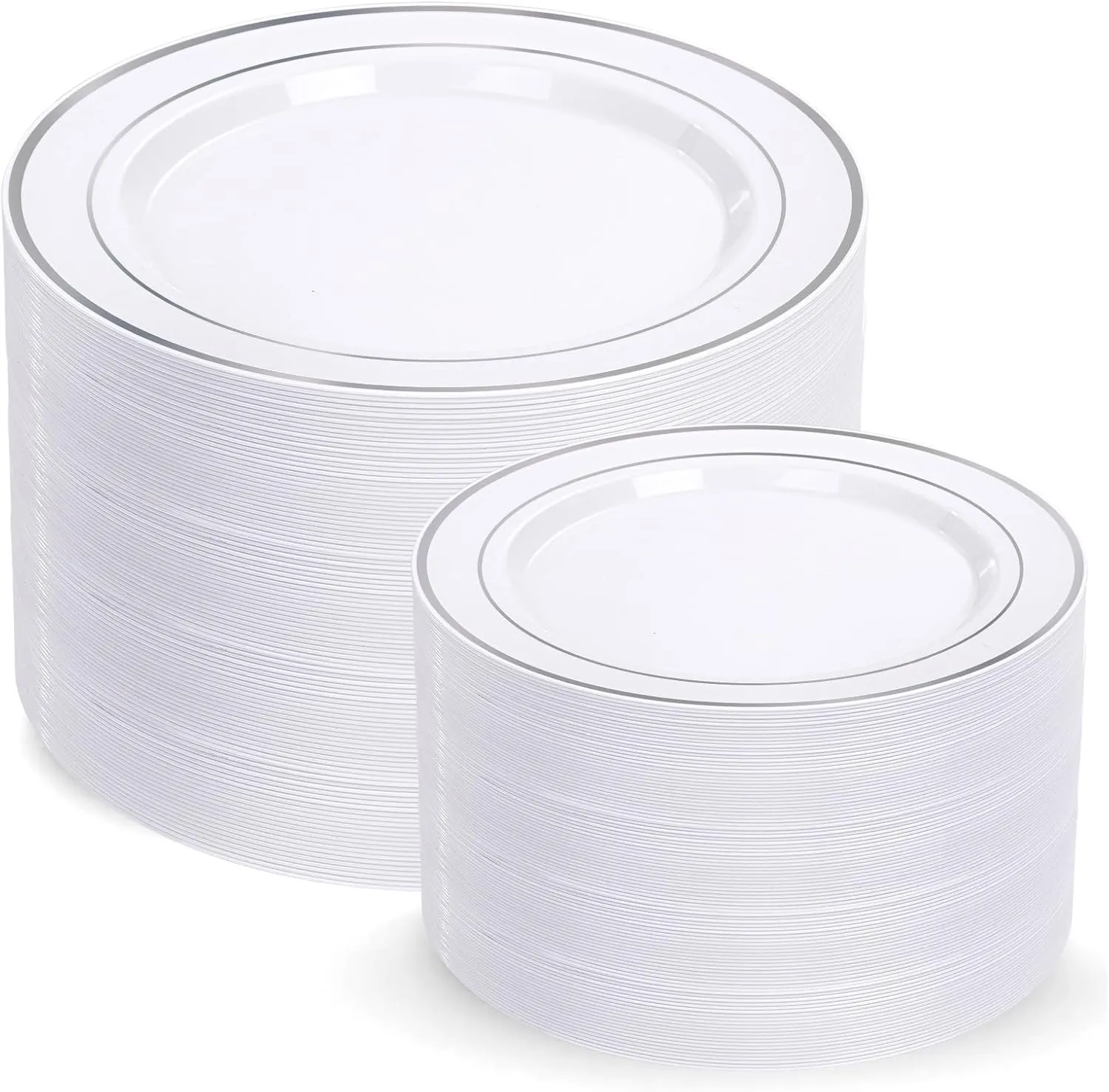 I00000 200 Pcs Silver Plastic Plates - Silver Disposable Party Plates Include 100 Dinner Plate and 100 Elegant Dessert Plate Perfect for Party, Holiday, Wedding & Birthday