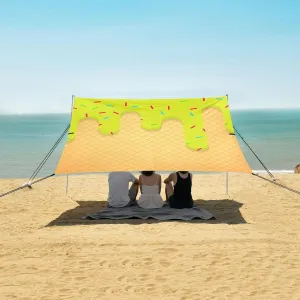 Ice Cream Wafer Beach Camping Tent Sun Shelter for Whole Family, Beach Shade Canopy with UPF50  UV Protection,Easy Set Up and Carry,Outdoor Shade for Trips, Fishing, Backyard Fun Picnics