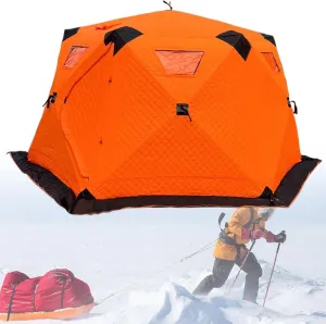 Ice Fishing Camping Hexagonal Shelter,5-8 People,Built-in Storage Bag,Trapezoidal Outdoor Travel Breathable Rain Cover Quick to Build,Orange