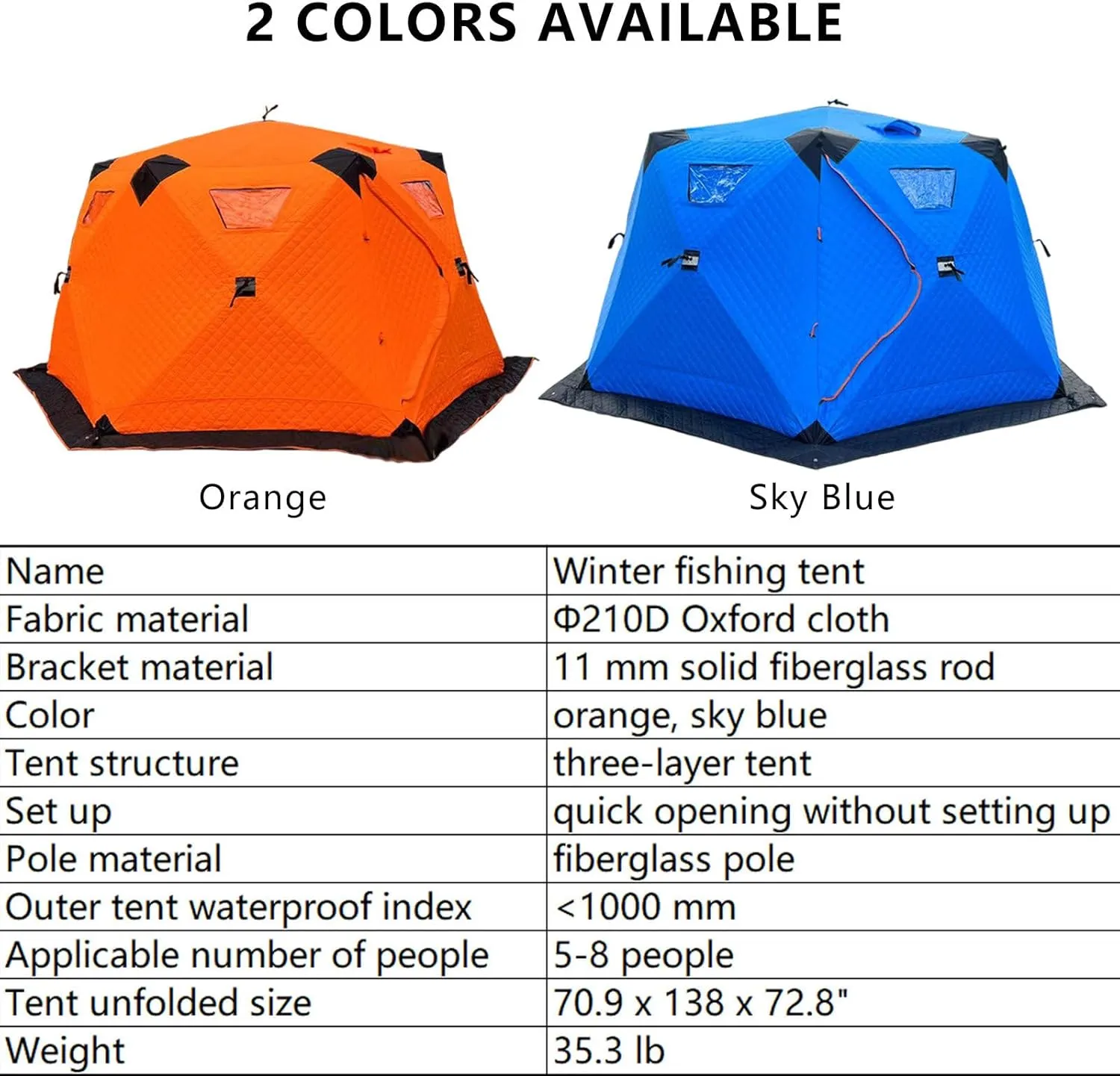 Ice Fishing Camping Hexagonal Shelter,5-8 People,Built-in Storage Bag,Trapezoidal Outdoor Travel Breathable Rain Cover Quick to Build,Orange