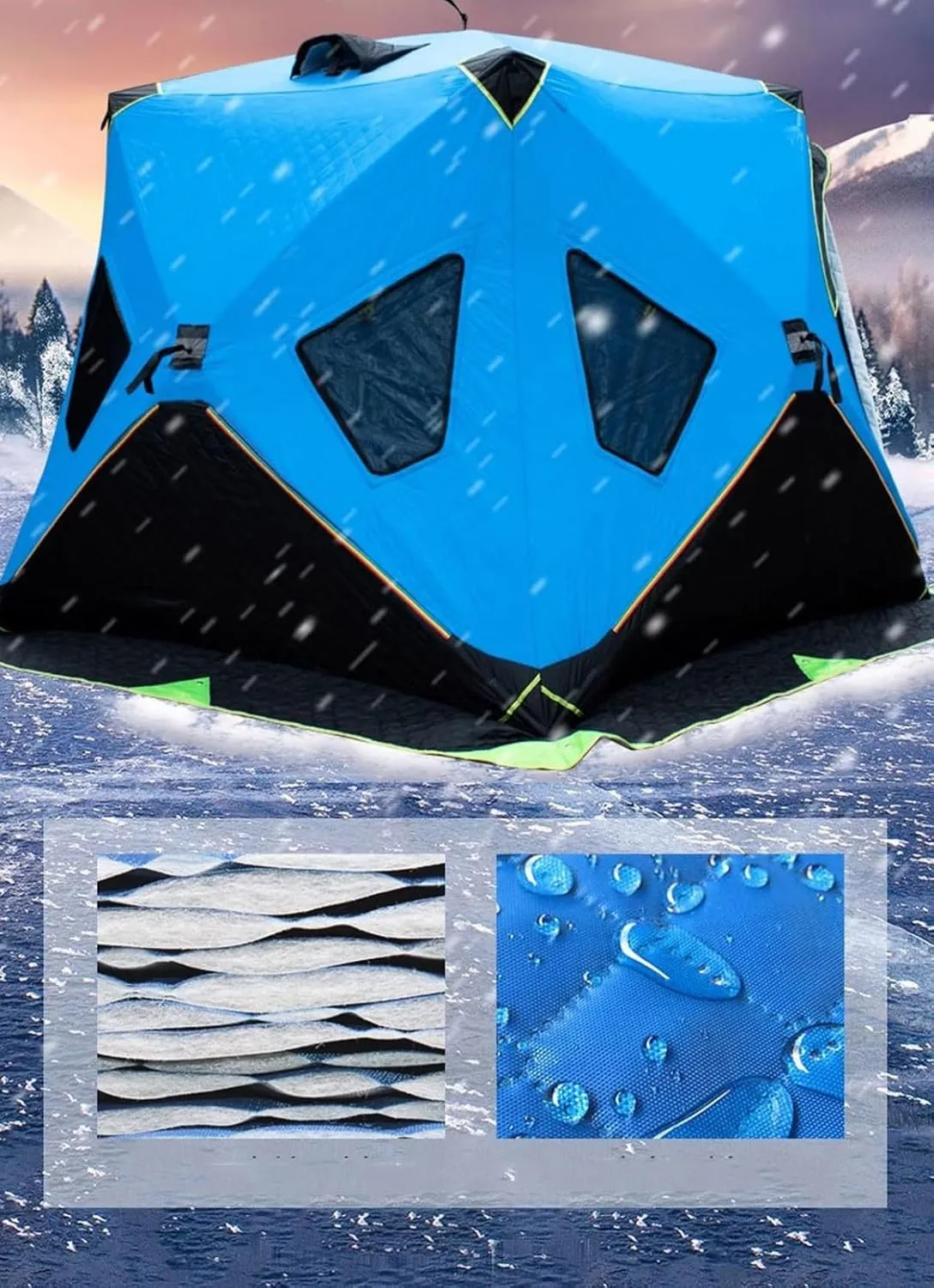 ice Fishing shelter Insulated Winter Portable Thickened Cold-Proof, Wind-Resistant and Warm Tent for 2-3 People(Color:2)