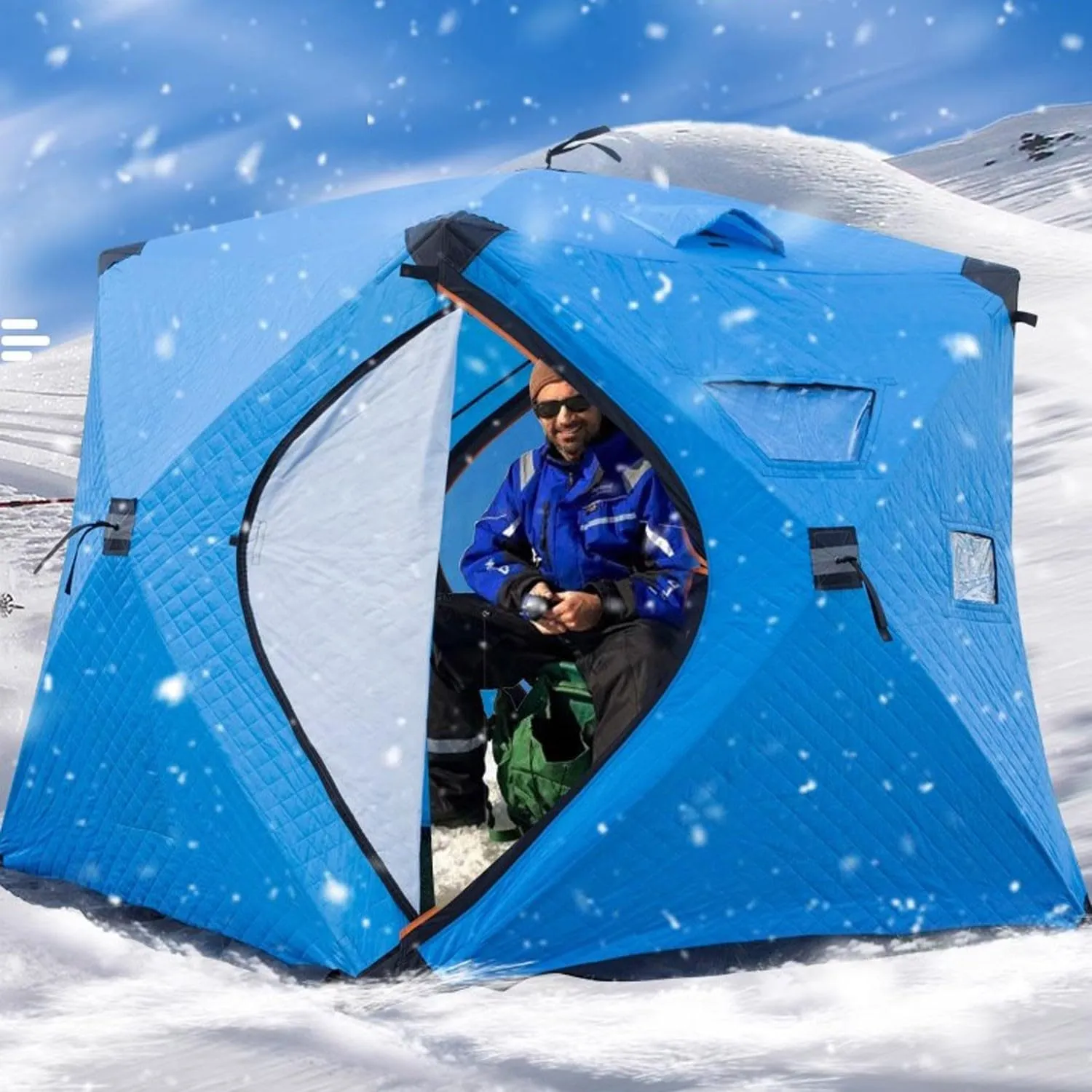 ice Fishing shelter Insulated Winter Portable Thickened Cold-Proof, Wind-Resistant and Warm Tent for 2-3 People(Color:2)