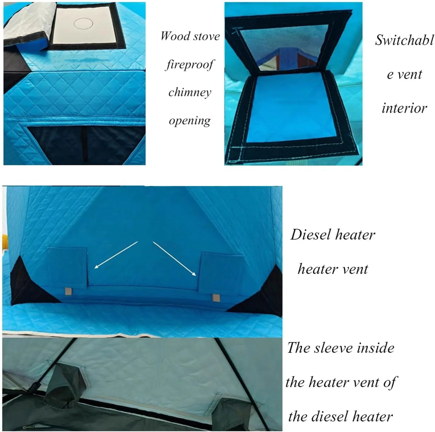 ice Fishing Tent ice Fishing shelter Insulated 3-4 Person Portable Quick-Open Hexagonal Warm and Anti-Cold Ice Fishing Tent with Chimney(Color:5)