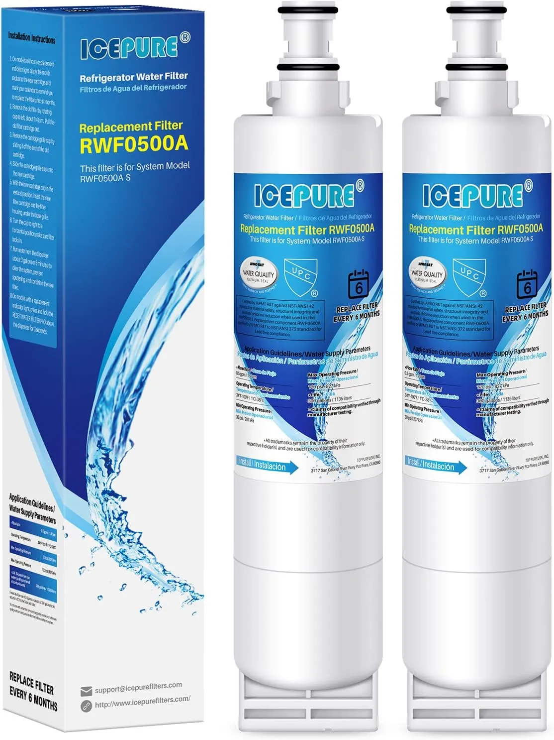ICEPURE 4396508 Refrigerator Water Filter Replacement for EveryDrop Filter 5, EDR5RXD1, Whirlpool 4392857, NL300, 4396510, 4396509, 4396547, LC400V, 4396510p, WF-NLC240V,PNL240V, 2PACK