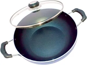 Induction Base Deep Kadai Non-Stick Aluminium Kadhai Deep Fry Pan Nonstick 2.2 litre Kadhai with Glass Lid 240 mm 9.5 Inches(Induction and Gas Compatible)