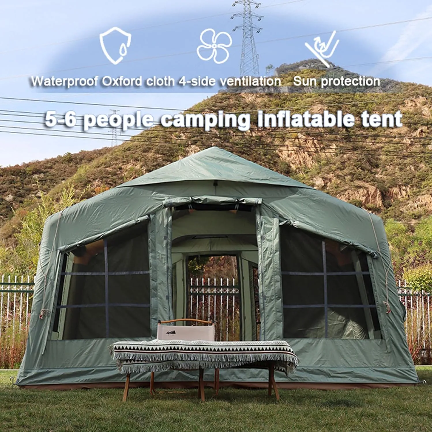 Inflatable Camping Tent for 5-8 People - Outdoor Glamping Tents Waterproof Easy Install - Oxford Inflatable Tent for Music Festival Parties