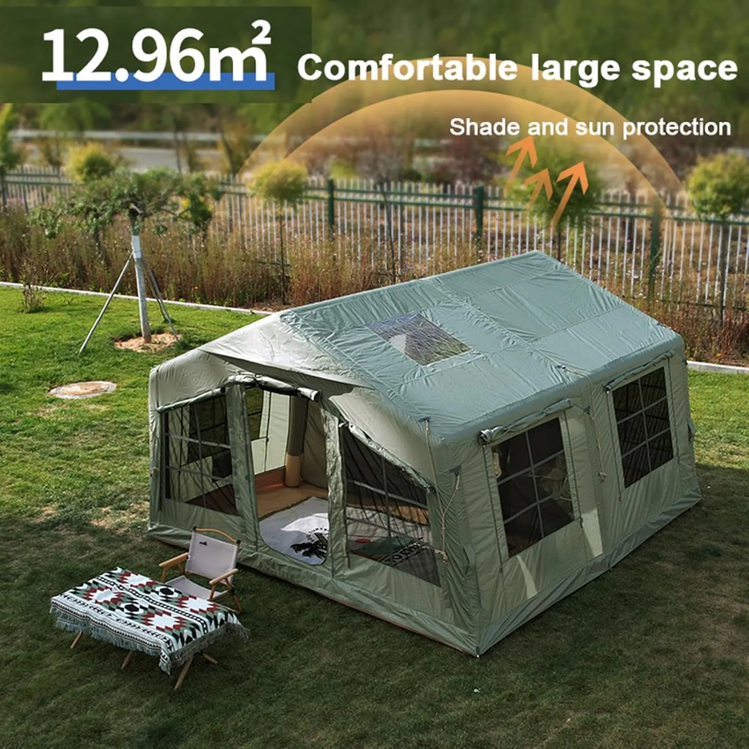 Inflatable Camping Tent for 5-8 People - Outdoor Glamping Tents Waterproof Easy Install - Oxford Inflatable Tent for Music Festival Parties