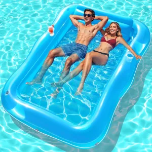Inflatable Tanning Pool for 2 Person, 81''x 60'' Tanning Pool Lounger Float with Pillow, Thicken Sutan Tanning Bed Pool Floats Adult w/2 Cup Holders, Water Tanning Pools for Backyard Lake Party