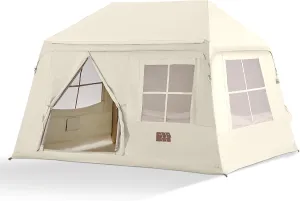 Inflatable Tents for Camping, Blow Up Tents with Hand Pump, 3-4 Person Air Glamping Tent, Easy Setup 4 Season Waterproof Windproof Outdoor Glamping House(Misty White)