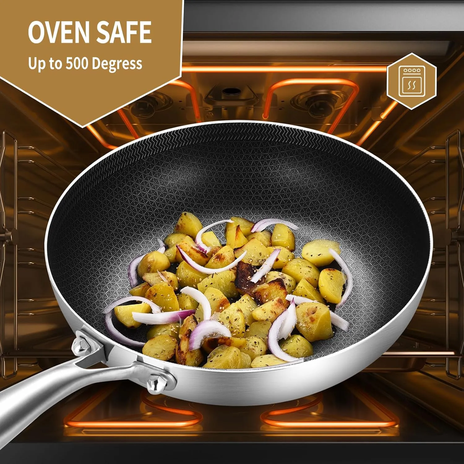 Inqibee 8.5-10 Inch Hybrid Non Stick Tri-Ply Stainless Steel Frying Pan Set with Lid,Inductiong Cooking Pans Set of 2,Dishwasher and Oven Safe
