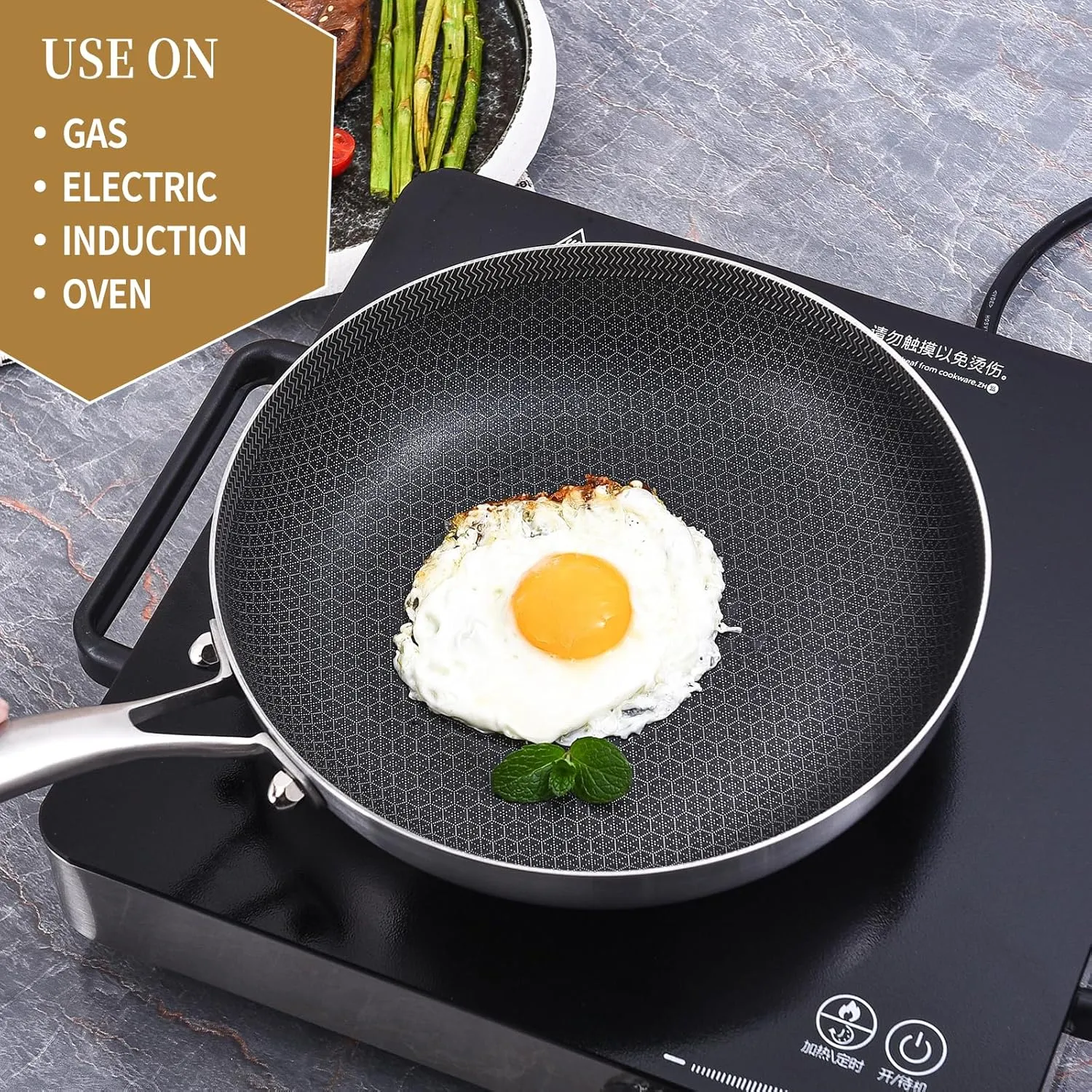 Inqibee 8.5-10 Inch Hybrid Non Stick Tri-Ply Stainless Steel Frying Pan Set with Lid,Inductiong Cooking Pans Set of 2,Dishwasher and Oven Safe