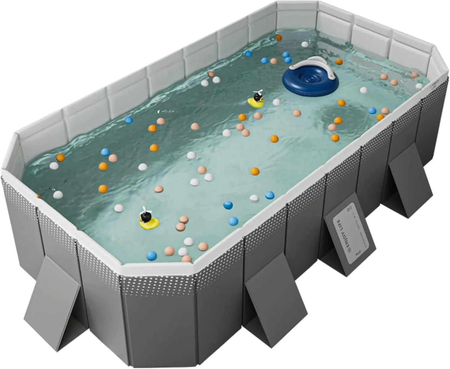 Instant Setup Family Pool - Large Framed Non-Inflatable Collapsible Pool with Double Drain, Durable PVC & Versatile Indoor/Outdoor Use(Gere Grey,116 * 64.9 * 21.6in)