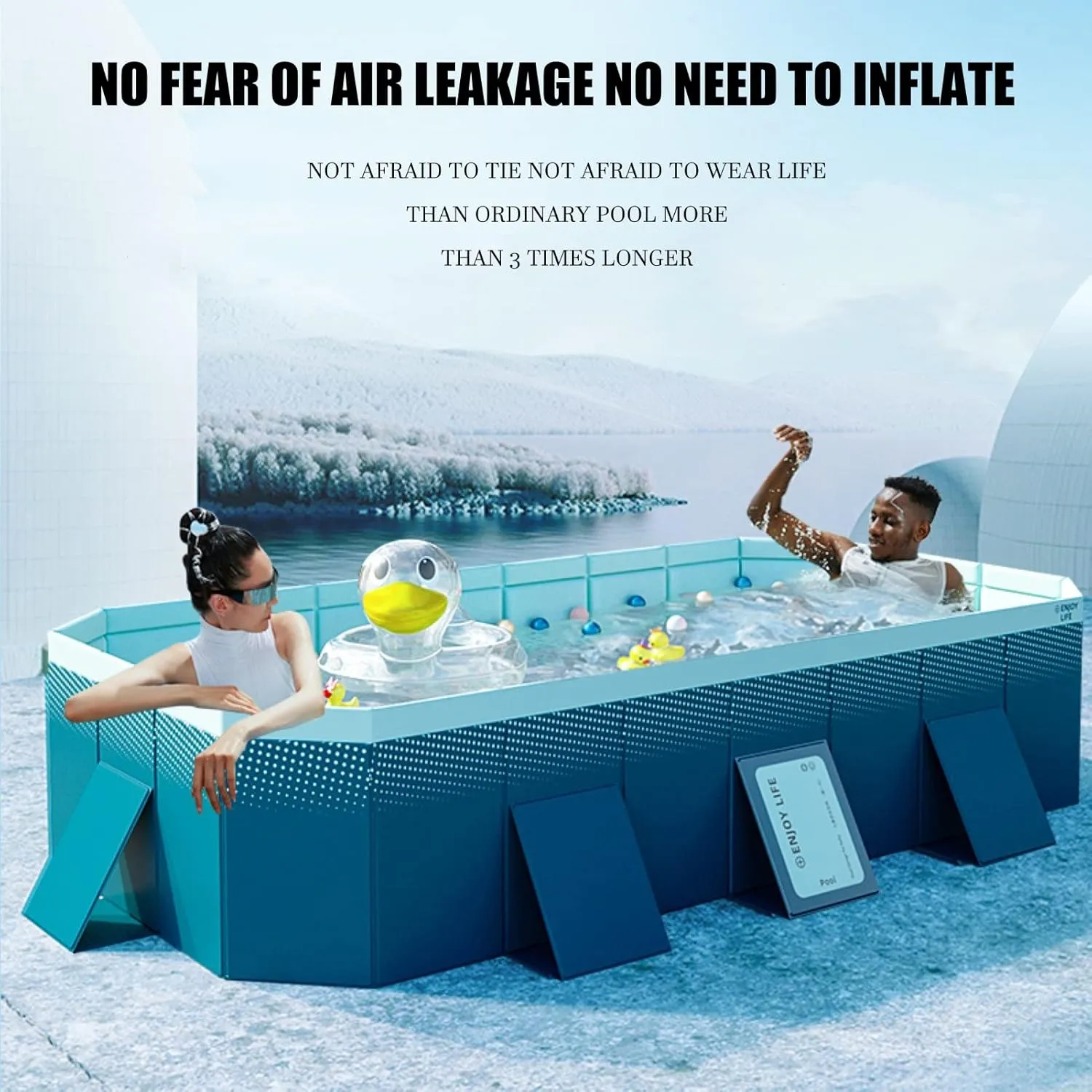 Instant Setup Family Pool - Large Framed Non-Inflatable Collapsible Pool with Double Drain, Durable PVC & Versatile Indoor/Outdoor Use(Gere Grey,116 * 64.9 * 21.6in)