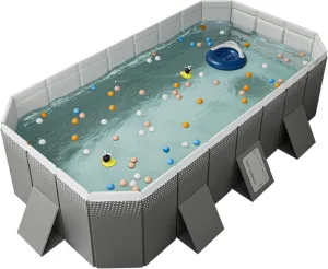 Instant Setup Family Pool - Large Framed Non-Inflatable Collapsible Pool with Double Drain, Durable PVC & Versatile Indoor/Outdoor Use(Gere Grey,116 * 64.9 * 21.6in)
