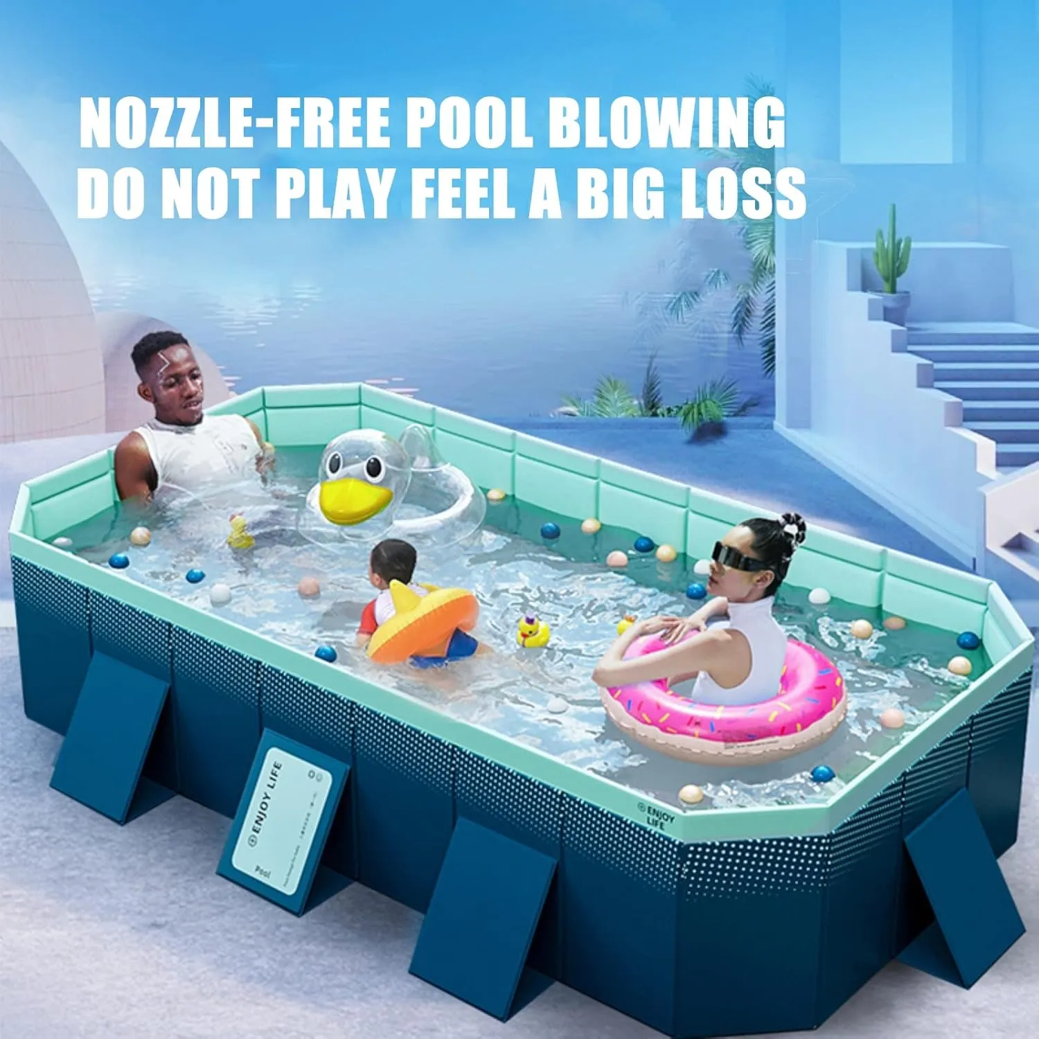 Instant Setup Family Pool - Large Framed Non-Inflatable Collapsible Pool with Double Drain, Durable PVC & Versatile Indoor/Outdoor Use(Gere Grey,116 * 64.9 * 21.6in)