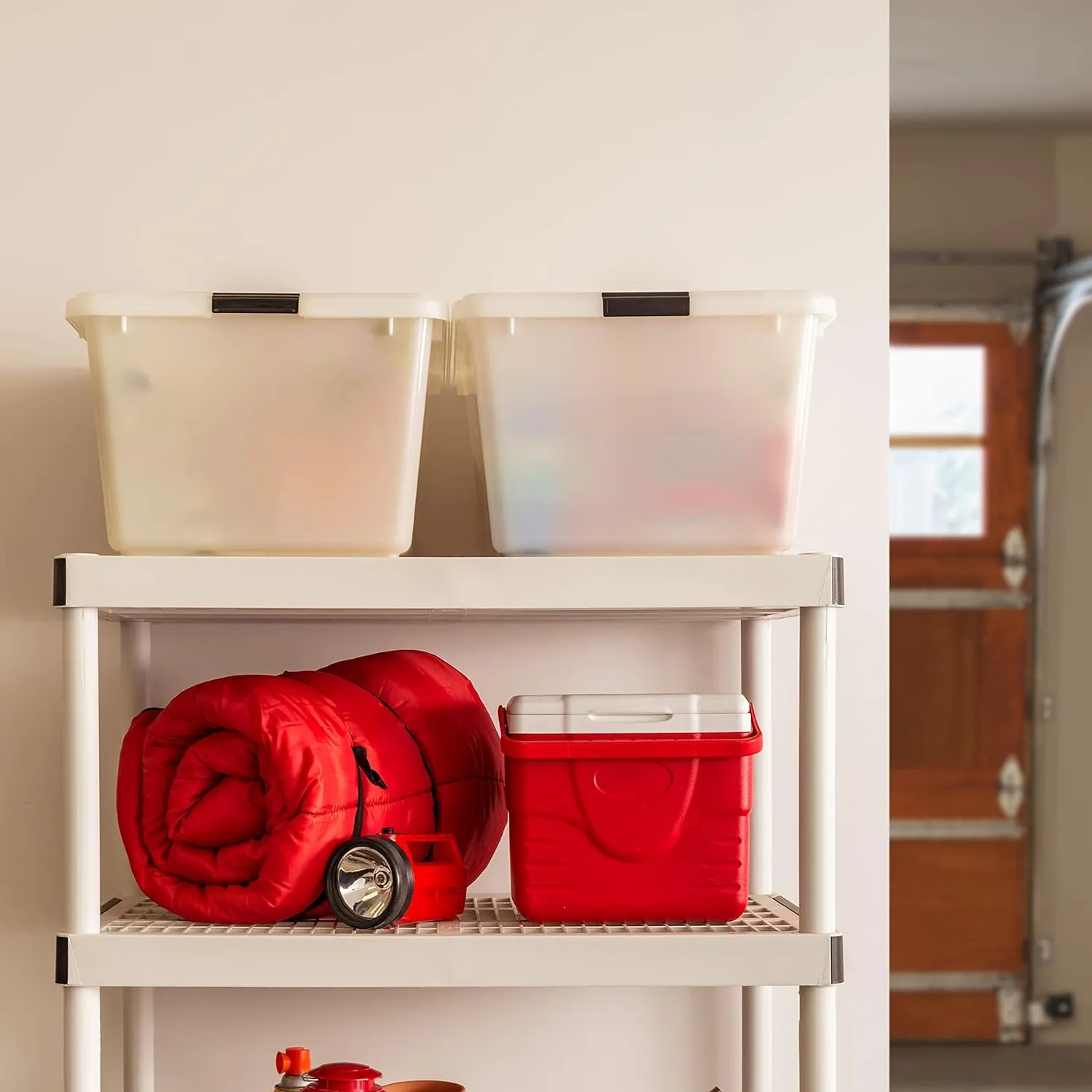IRIS USA 68 Quart / 17 Gal. Stackable Plastic Storage Bins with Lids and Latch Buckles, 5 Pack - Pearl, Large Containers for Home and Office Ultra Organization, Durable Nestable Tote Box Tub