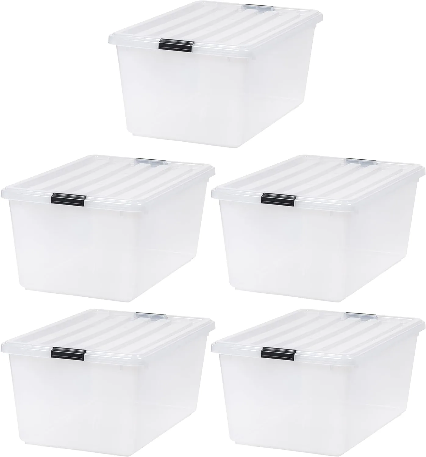 IRIS USA 68 Quart / 17 Gal. Stackable Plastic Storage Bins with Lids and Latch Buckles, 5 Pack - Pearl, Large Containers for Home and Office Ultra Organization, Durable Nestable Tote Box Tub