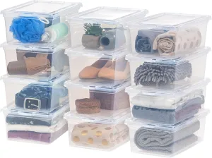 IRIS USA 7 Quarts Plastic Storage Container Bin with Latching Lid, 12 Pack, Nestable Box Tote Closet Game Organization Teacher Tools Art Supplies Shoe Shoebox Stackable