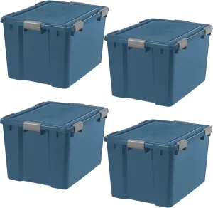 IRIS USA WeatherPro 74 Qt Eco-Friendly Storage Bins with Lids, 4 Pack, BPA-Free Plastic Gasket Box with Tight Latch and Seal, Stackable Nestable Tote Tub - Navy