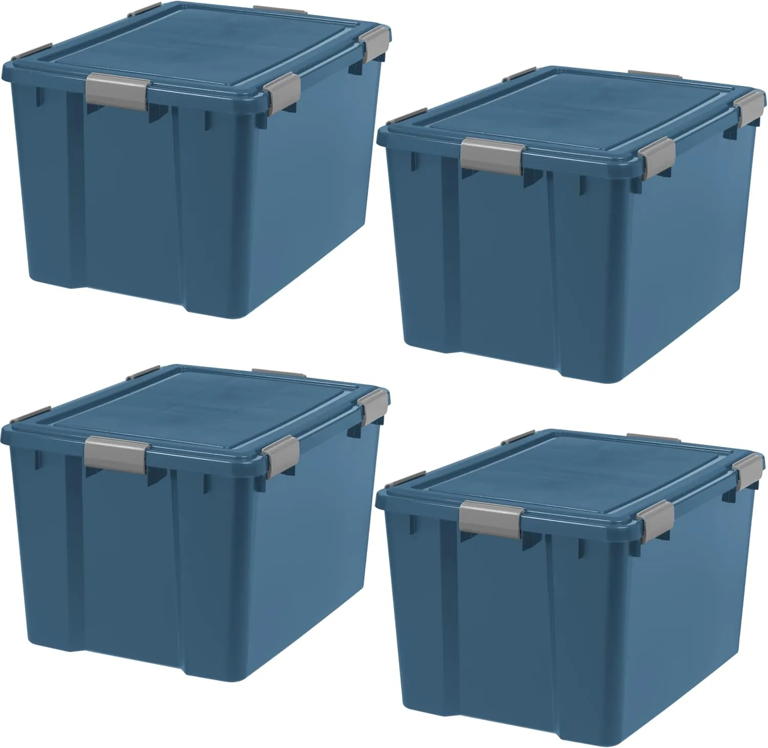 IRIS USA WeatherPro 74 Qt Eco-Friendly Storage Bins with Lids, 4 Pack, BPA-Free Plastic Gasket Box with Tight Latch and Seal, Stackable Nestable Tote Tub - Navy