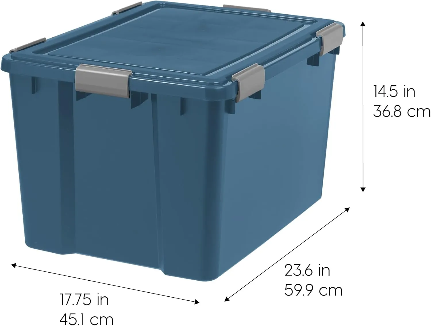 IRIS USA WeatherPro 74 Qt Eco-Friendly Storage Bins with Lids, 4 Pack, BPA-Free Plastic Gasket Box with Tight Latch and Seal, Stackable Nestable Tote Tub - Navy