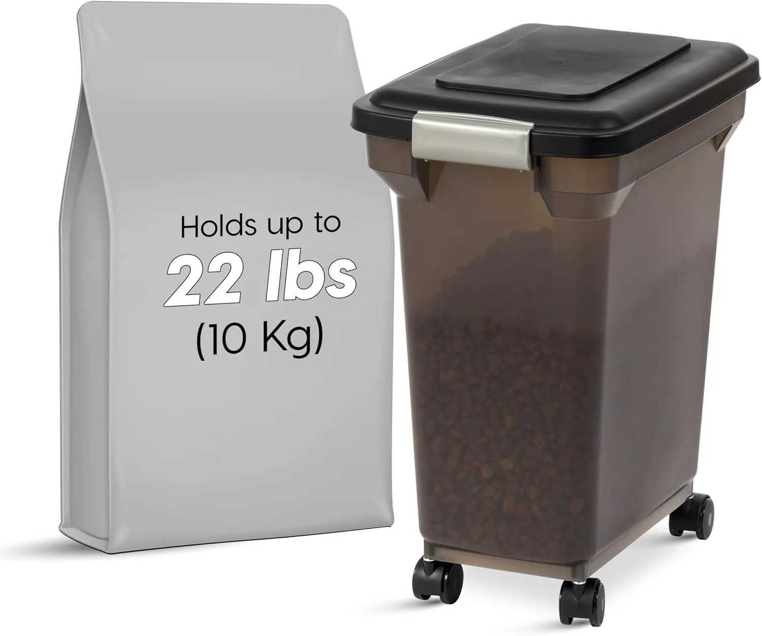 IRIS USA WeatherPro Airtight Dog Food Storage Container, Up to 22 lbs, Attachable Wheels, For Dog Cat Bird and Other Pet Food Storage Bin, Keep Fresh, Easy Mobility, BPA Free, Smoke