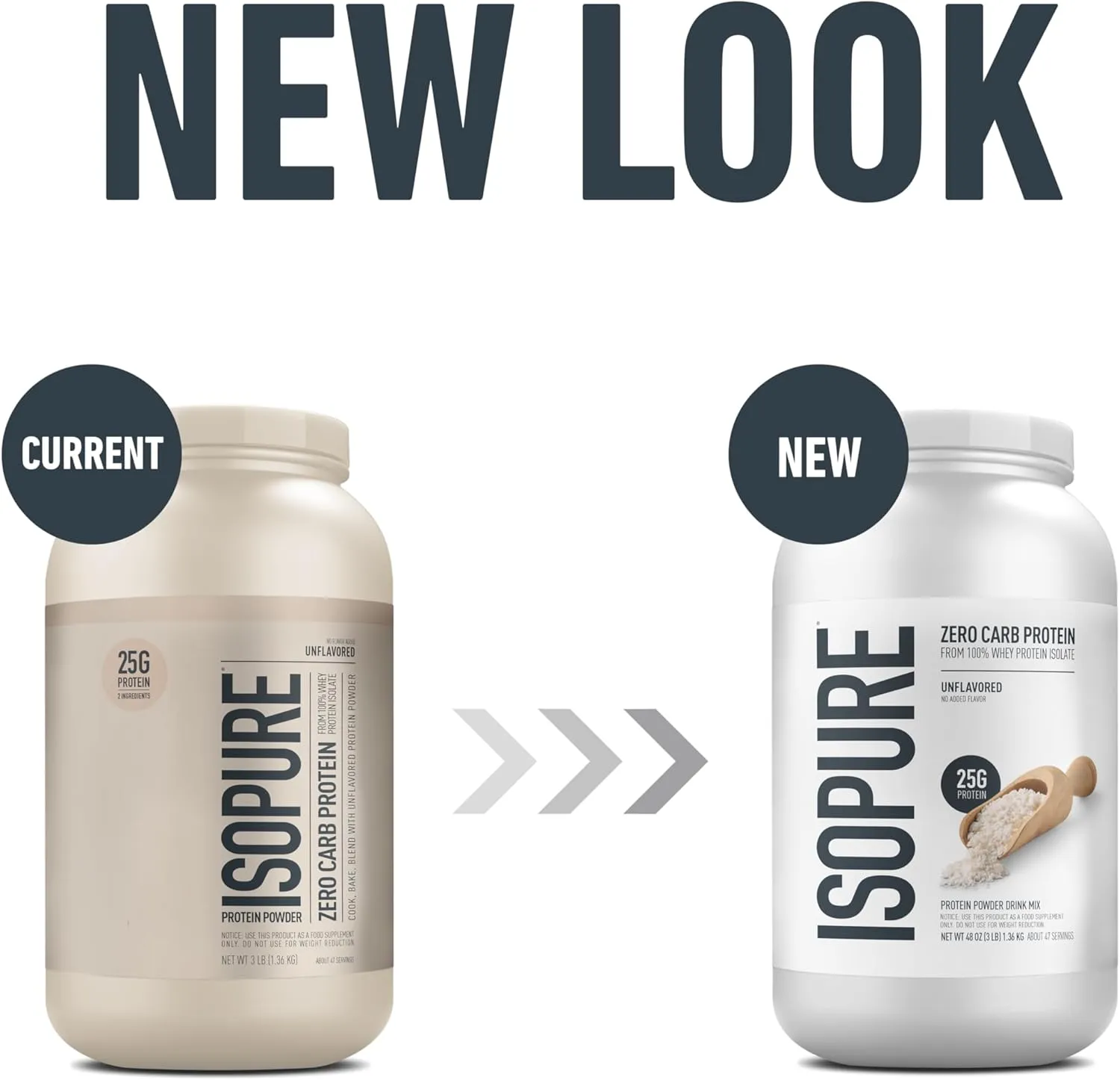 Isopure Zero Carb 100% Pure Whey Isolate Protein Powder, Lactose Free, Gluten Free, With Vitamins, Unflavored, 25g Protein Per Serving, 3 Lbs, 47 Servings (Packaging May Vary)