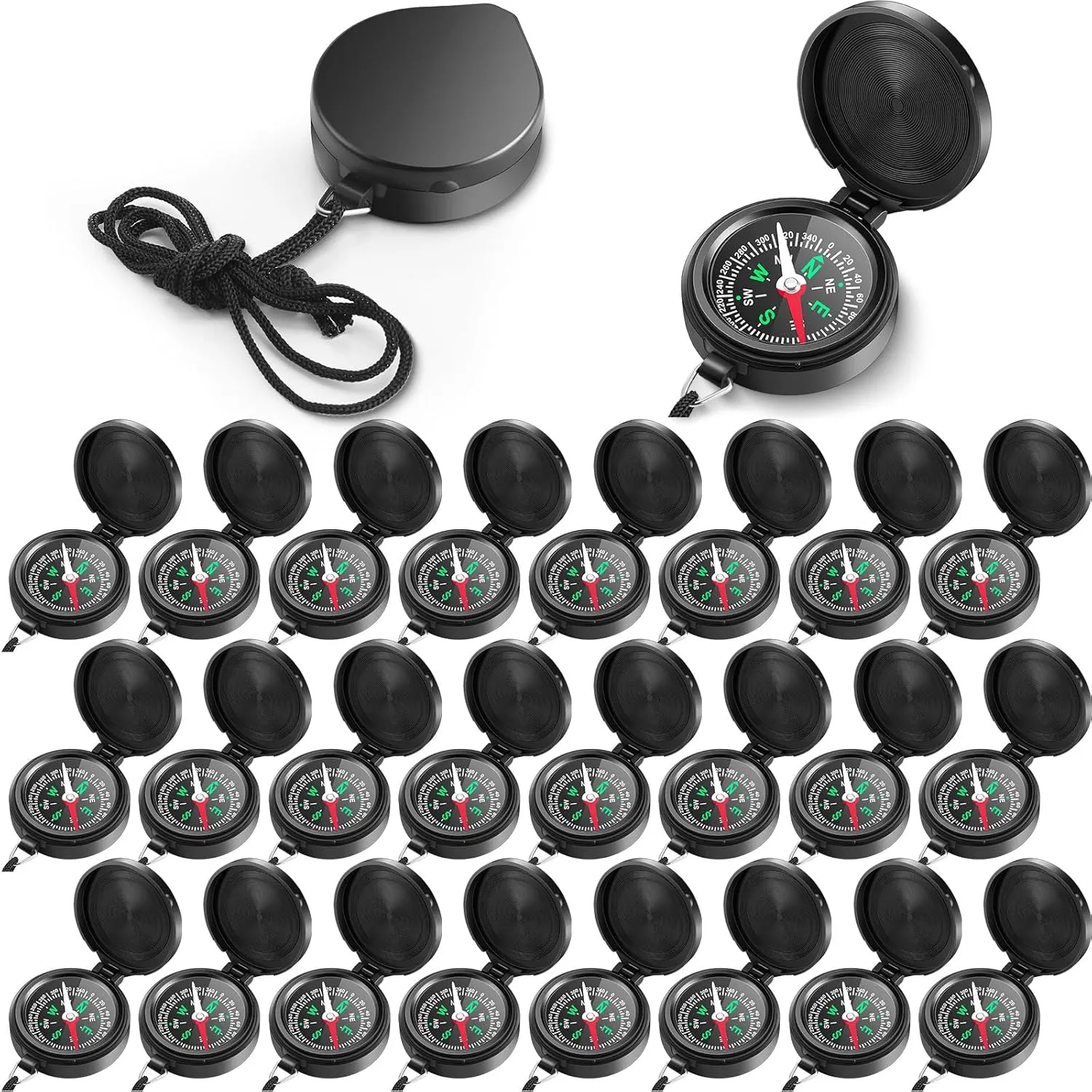 JaGely 24 Pcs Compass Bulk Gift Pocket Compass with Hanging Rope for Military Camping Survival Outdoor Hiking Hunting Climbing