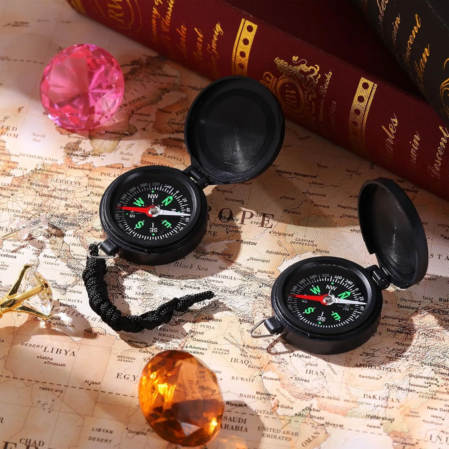 JaGely 24 Pcs Compass Bulk Gift Pocket Compass with Hanging Rope for Military Camping Survival Outdoor Hiking Hunting Climbing