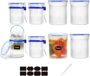 Jalapeno Container with Strainer Pickle Container with Strainer Large Pickle Jar Leak Proof and Lock It Lid 8 Pack (4S & 4M)