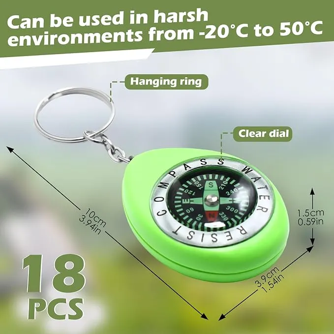 Janinka 18 Pcs Small Keychain Compass Survival Compass Bulk Compass for Kids Pocket Mini Compass for Outdoor Hiking Camping Hunting Climbing