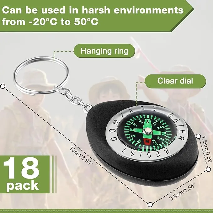Janinka 18 Pcs Small Keychain Compass Survival Compass Bulk Compass for Kids Pocket Mini Compass for Outdoor Hiking Camping Hunting Climbing