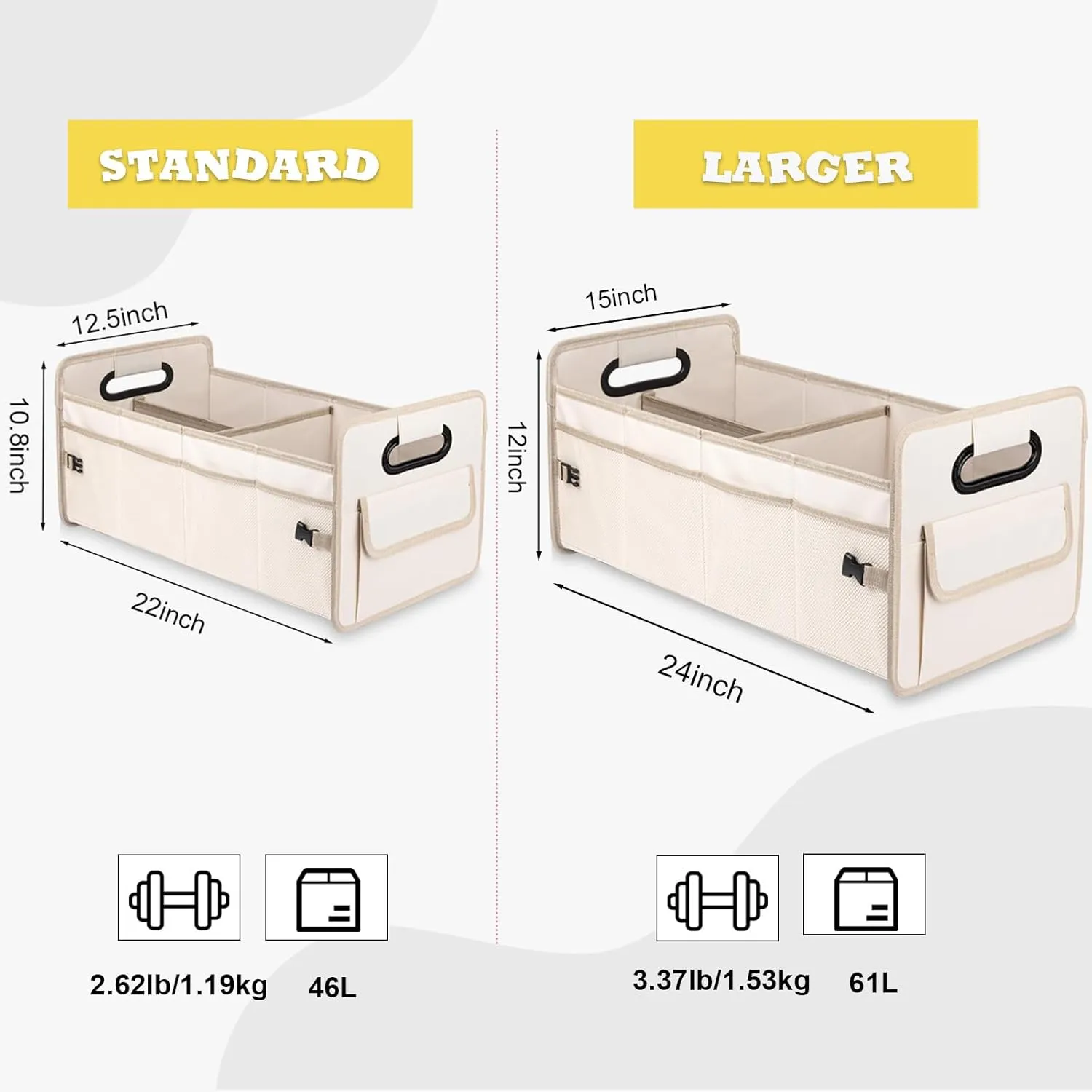 JiatuA Car Trunk Organizer, Car Organizers and Storage Collapsible Multi Compartment Container Box, Adjustable Car Accessories for SUV Sedan Truck, Large Size, Beige