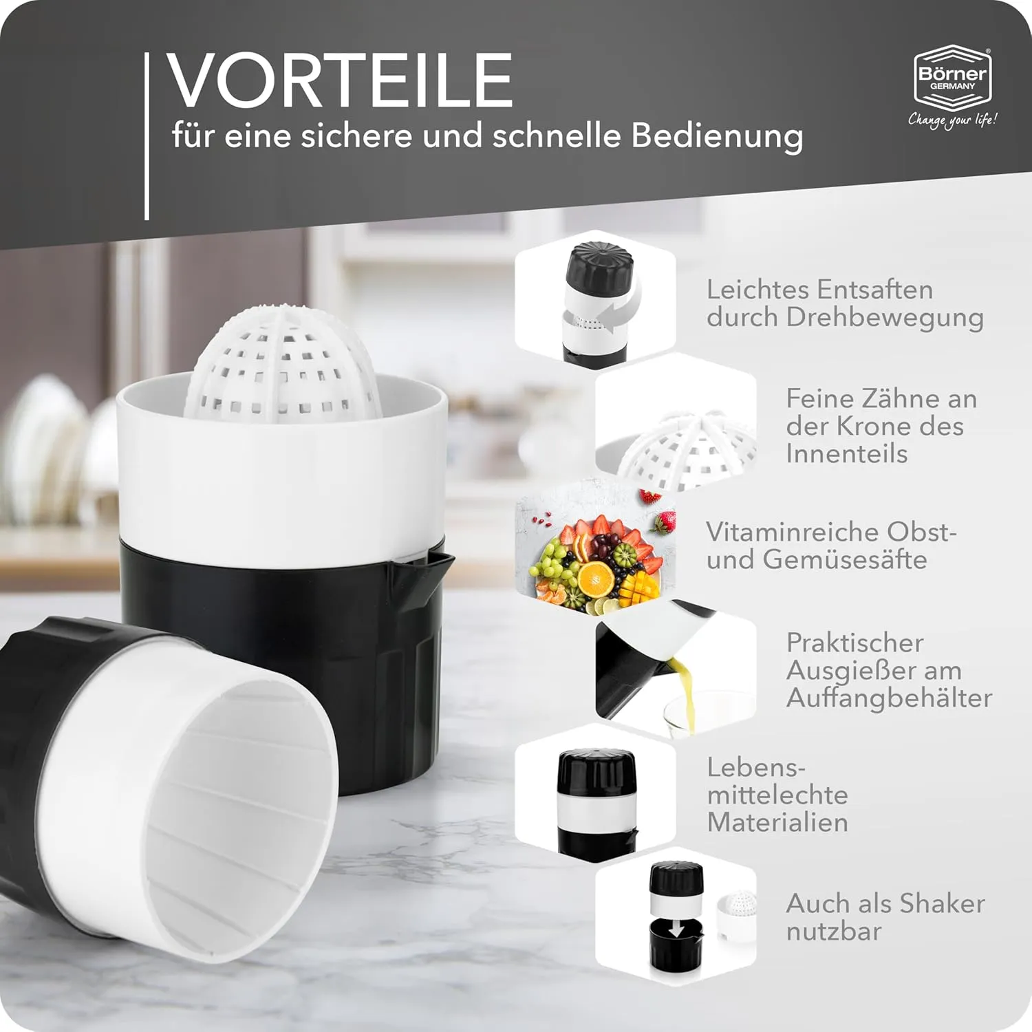 Juice Press • Citrus Press for Fresh Fruit/Vegetable Juices • Juicer with Juice Container • Manual Lemon & Orange Press • Citrus Juicer • Fruit Squeezer • Color: Black