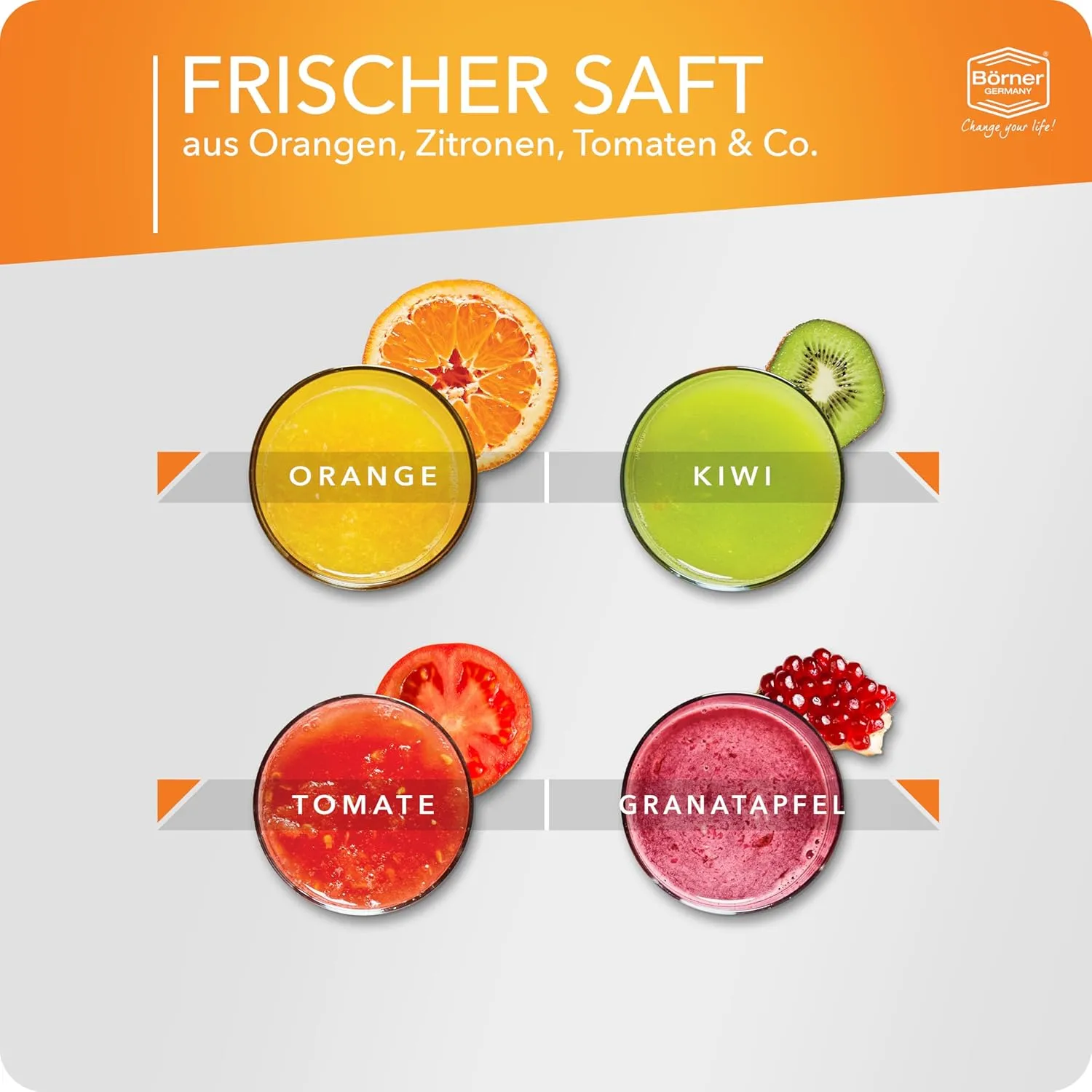 Juice Press • Citrus Press for Fresh Fruit/Vegetable Juices • Juicer with Juice Container • Manual Lemon & Orange Press • Citrus Juicer • Fruit Squeezer • Color: Orange