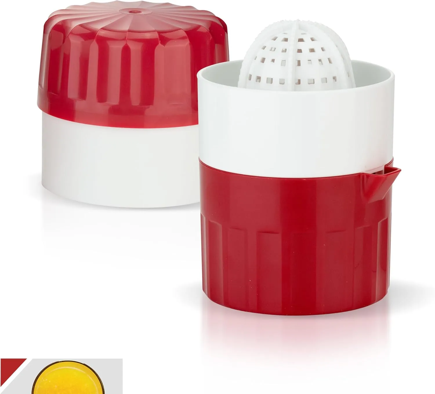 Juice Press • Citrus Press for Fresh Fruit/Vegetable Juices • Juicer with Juice Container • Manual Lemon & Orange Press • Citrus Juicer • Fruit Squeezer • Color: Red