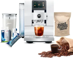 Jura Z10 Automatic Coffee Machine with Product Recognizing Grinder and One-Touch Bundle with Filter Cartridge Water Stabilizer, Capresso Coffee Bean and Accessories (6 Items)