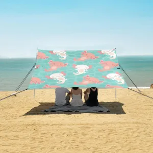 Kawaii Axolotl Beach Canopy Tent Anti-UV & Wind Resistant, Amphibian Camping Sun Shelter Easy Setup Portable,Outdoor Shade Tents with Sandbags,Sand Shovels,Ground Pegs & Stability Poles