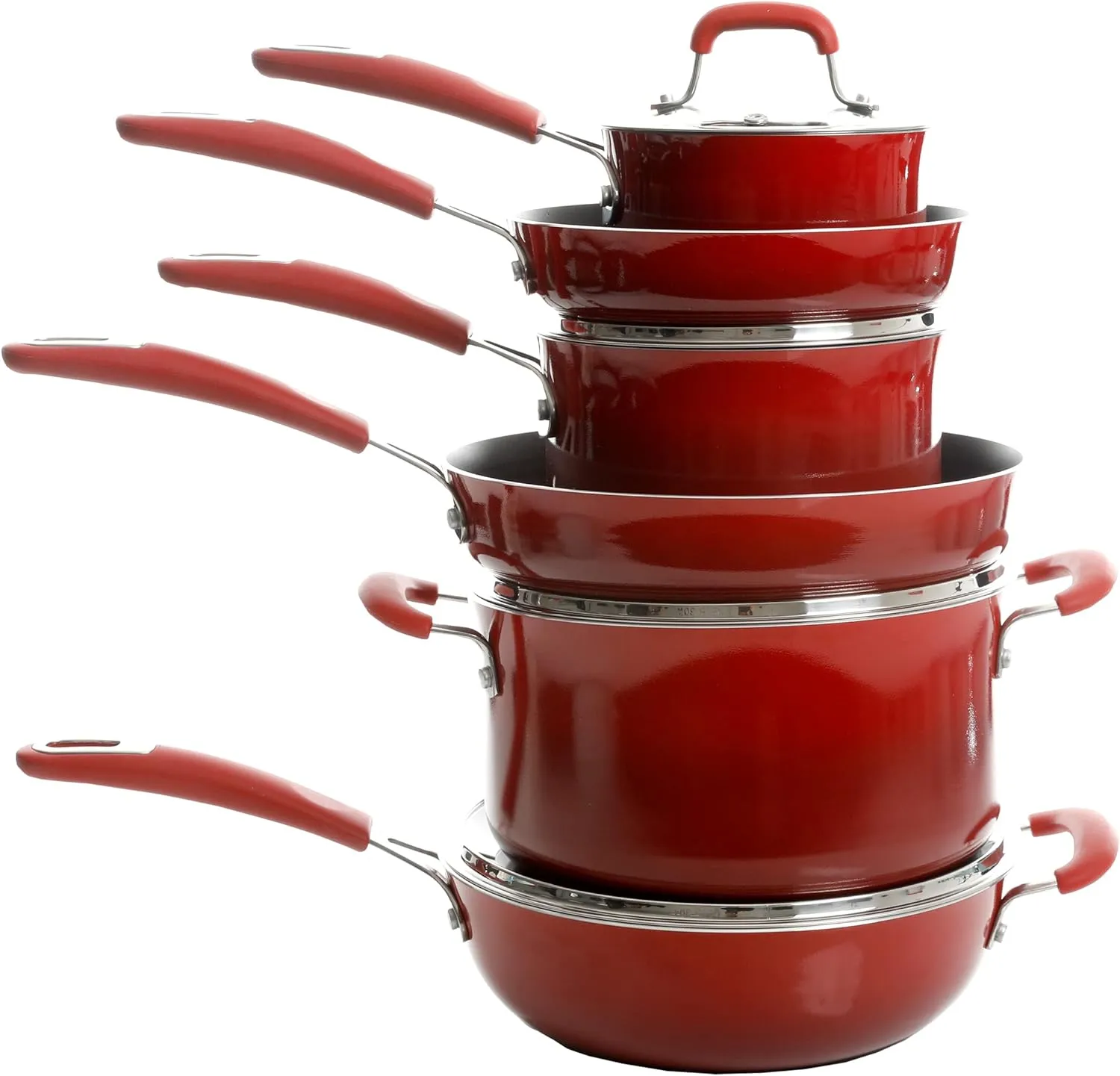 Kenmore Elite Andover Nonstick Platinum Forged Aluminum Cookware Set, 10-Piece, Red Gradient