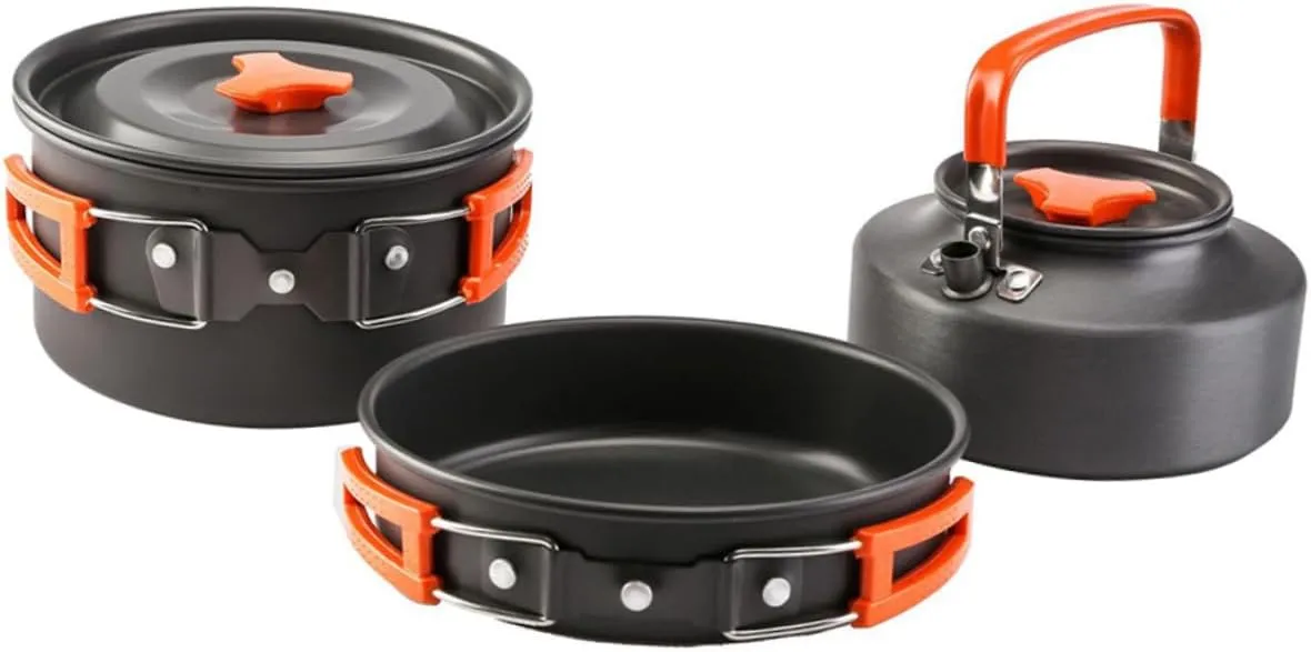KICHOUSE 1 Set Outdoor Cookware Lightweight Aluminium Alloy Camping Cooking Pots for Hiking Picnic and Travel Durable Portable Kettle and Utensils for People