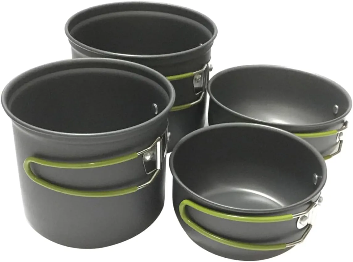 KICHOUSE Aluminum Pots Cooking Set Portable Camping Cookware Kit Utensils Collapsible Handle Heat Resistant Cover