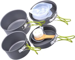 KICHOUSE Portable Cookware Set Aluminum Kettle Camping Cookware Non-Stick Coating Insulated Handle