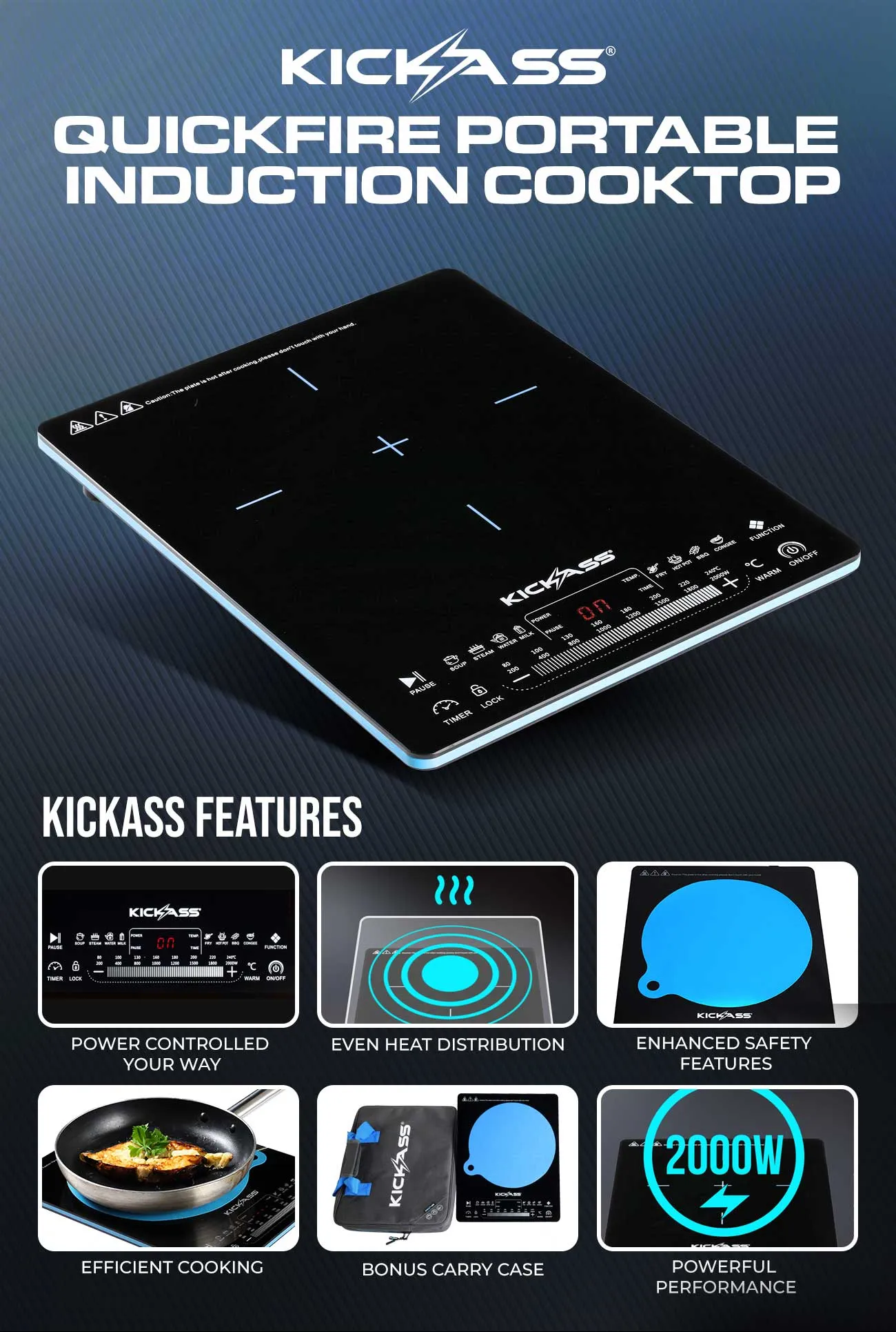 KickAss Quickfire 2000W Portable Induction Cook top