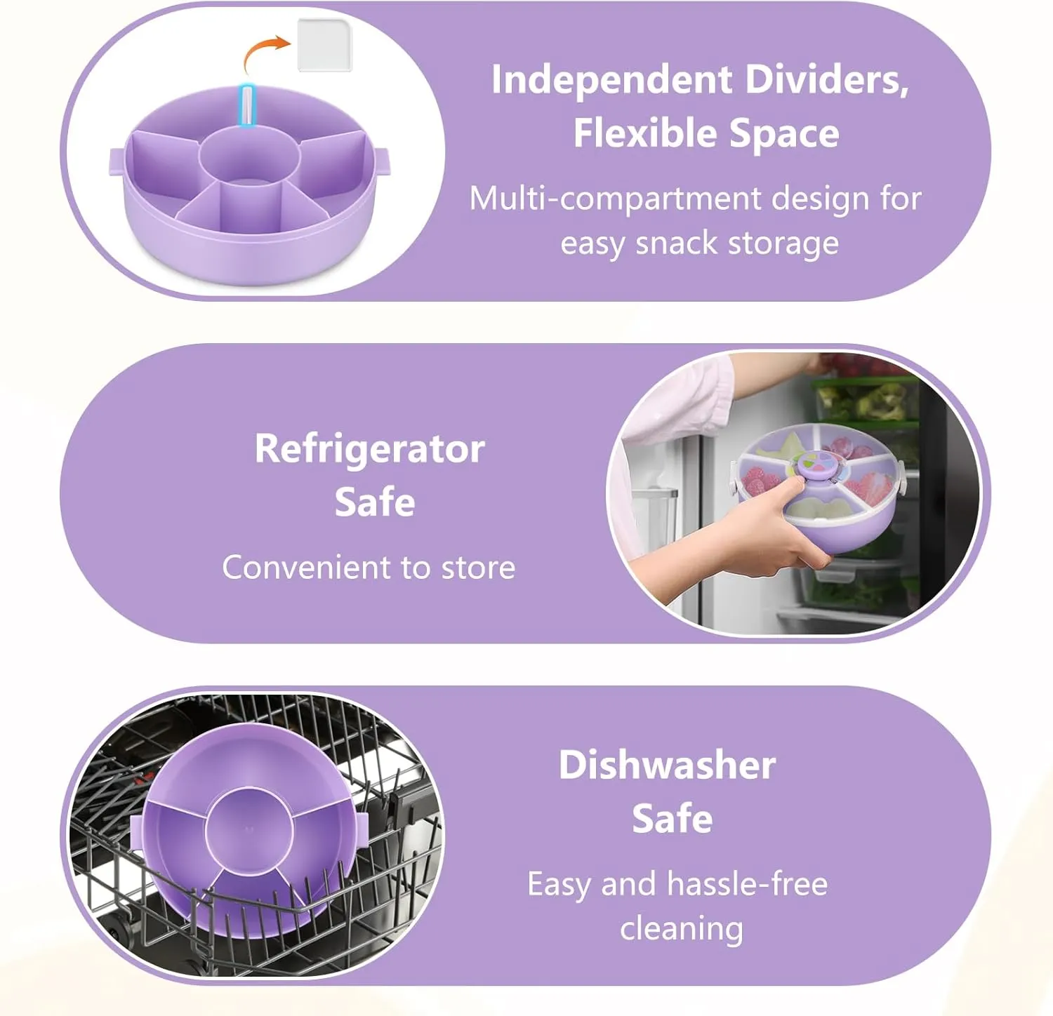 Kids Original Snack Spinner Bundle - Reusable Snack Container with 5 Compartment Dispenser and Lid | BPA and PVC Free | Dishwasher Safe | No Spill, Leakproof,for Toddlers (Purple)