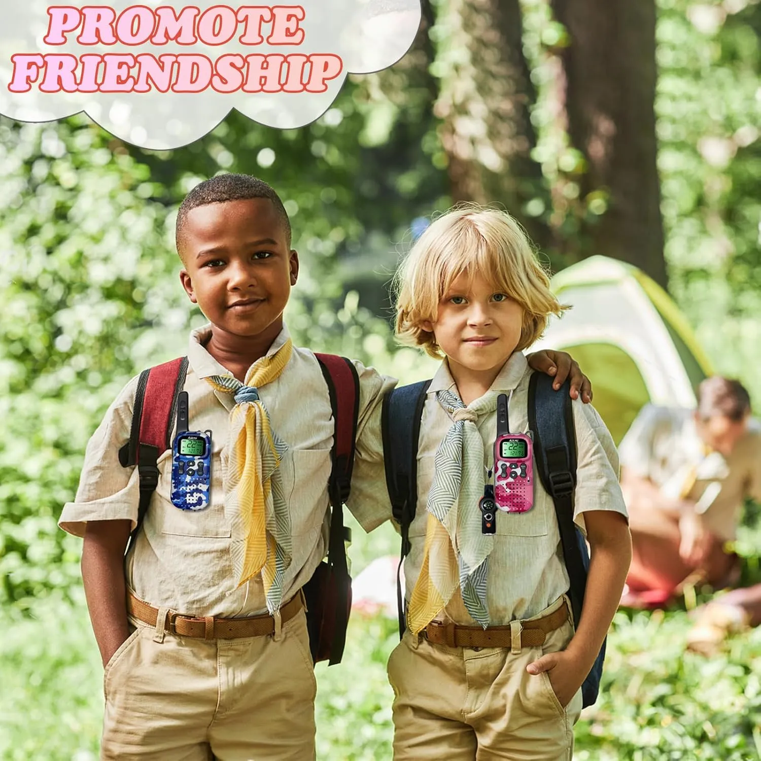 Kids Walkie Talkies Toys Boys Gifts 5 6 7 8 9 Year Old Outdoor Toys for Kids 2 Way Radio with Camping Gear Army Soldier Toys Pretend Play Birthday Present Boy (Blue Pink)